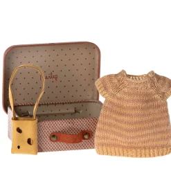 Maileg Strickkleid mit Käsebeutel, große Schwester Maus + ein Metallkoffer