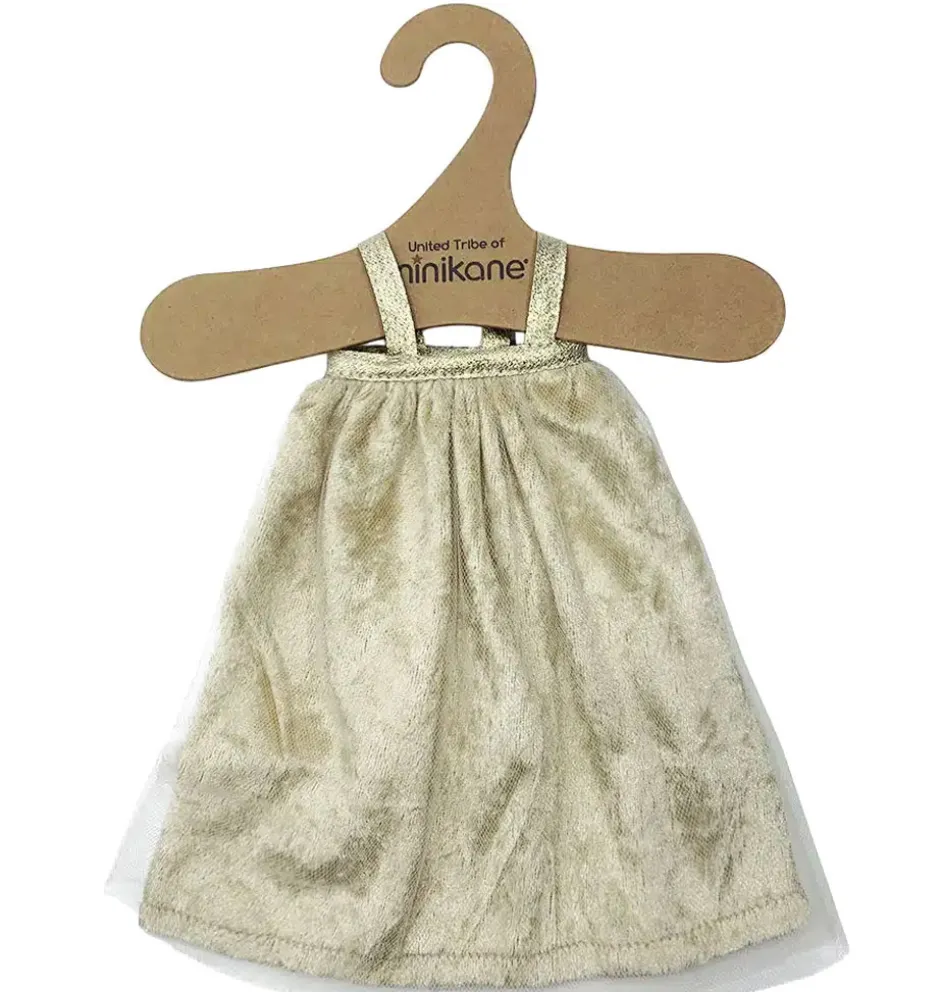 Minikane Amigas Puppenkleid Samt gold mit Minikane Kleiderbügel